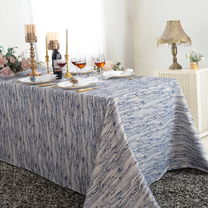 90"x132" Seamless Rectangular Galilean Jacquard Polyester Tablecloth - Navy Blue (1pc)