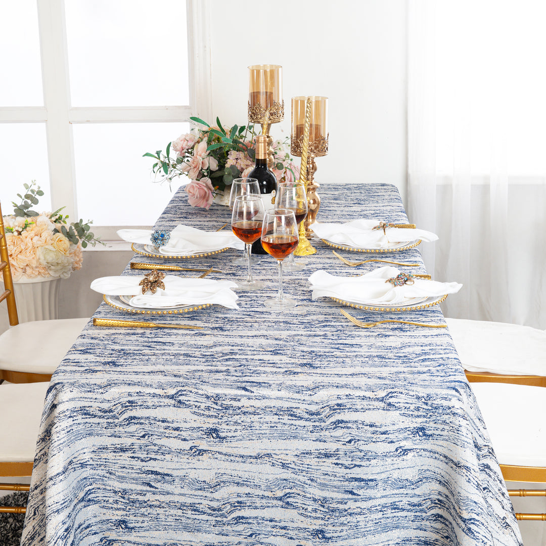 90"x132" Seamless Rectangular Galilean Jacquard Polyester Tablecloth - Navy Blue (1pc)