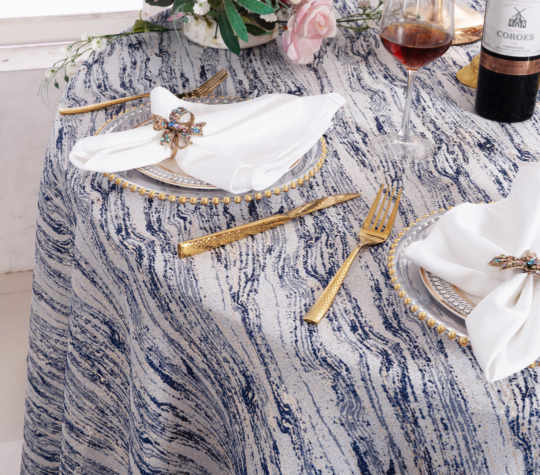 120" Seamless Round Galilean Jacquard Polyester Tablecloth - Navy Blue (1pc)