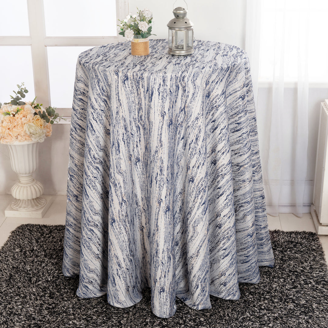120" Seamless Round Galilean Jacquard Polyester Tablecloth - Navy Blue (1pc)