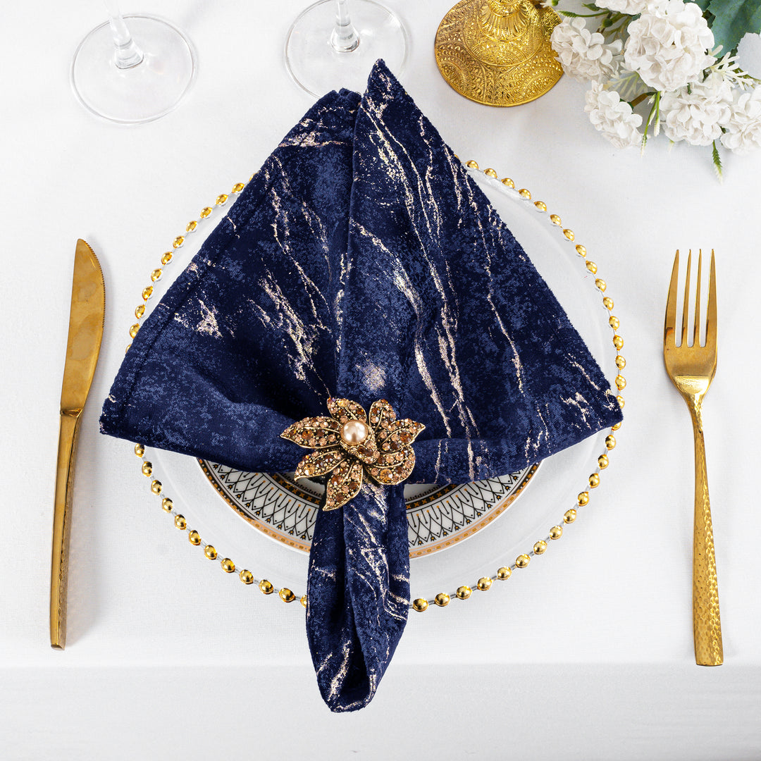 Sample 20"x20" Gilded Marble Holland Velvet Napkins - Navy Blue (1pc)