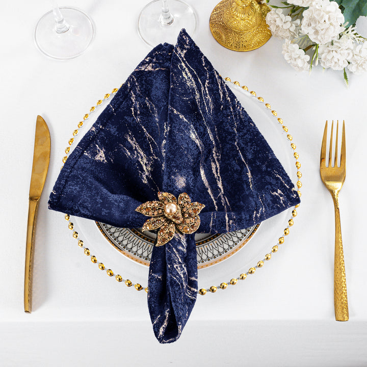 Sample 20"x20" Gilded Marble Holland Velvet Napkins - Navy Blue (1pc)