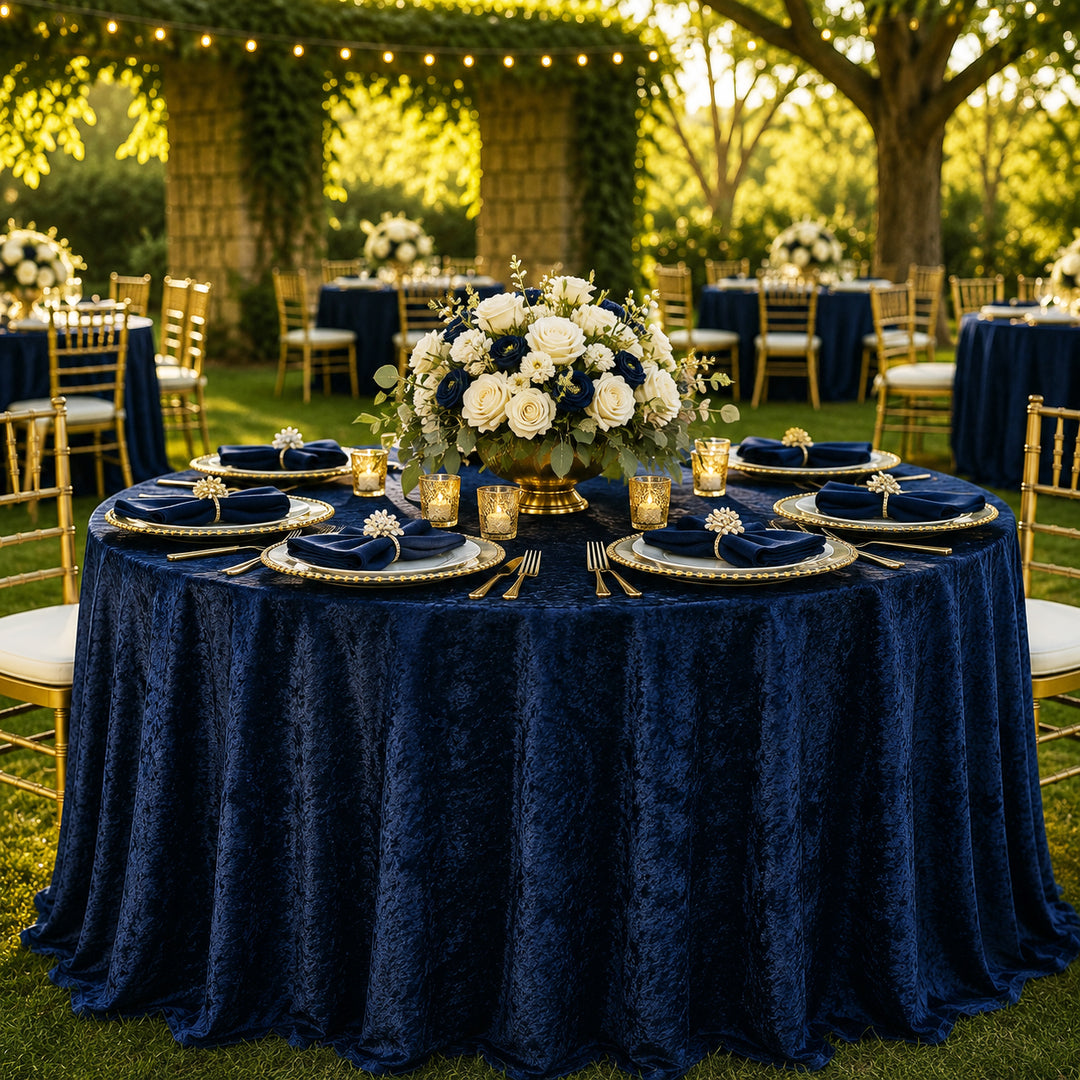 120" Round Ice Crushed Velvet (200 GSM) Tablecloth - Navy Blue (1pc)