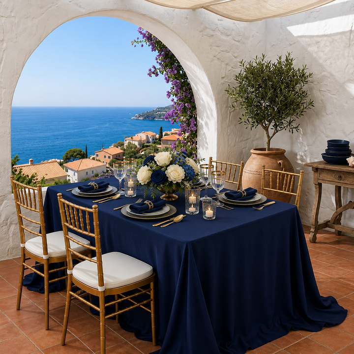 90"x132" Seamless Rectangular Scuba (Wrinkle-Free) Tablecloth - Navy Blue (1pc)