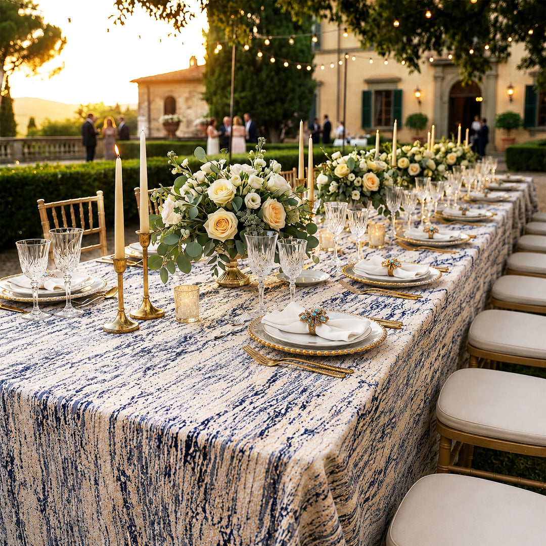 90"x132" Seamless Rectangular Galilean Jacquard Polyester Tablecloth - Navy Blue (1pc)