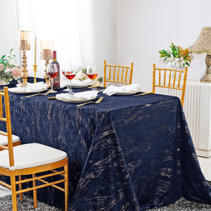 90"x132" Seamless Rectangular Gilded Marble Holland Velvet Tablecloth - Navy Blue (1pc)