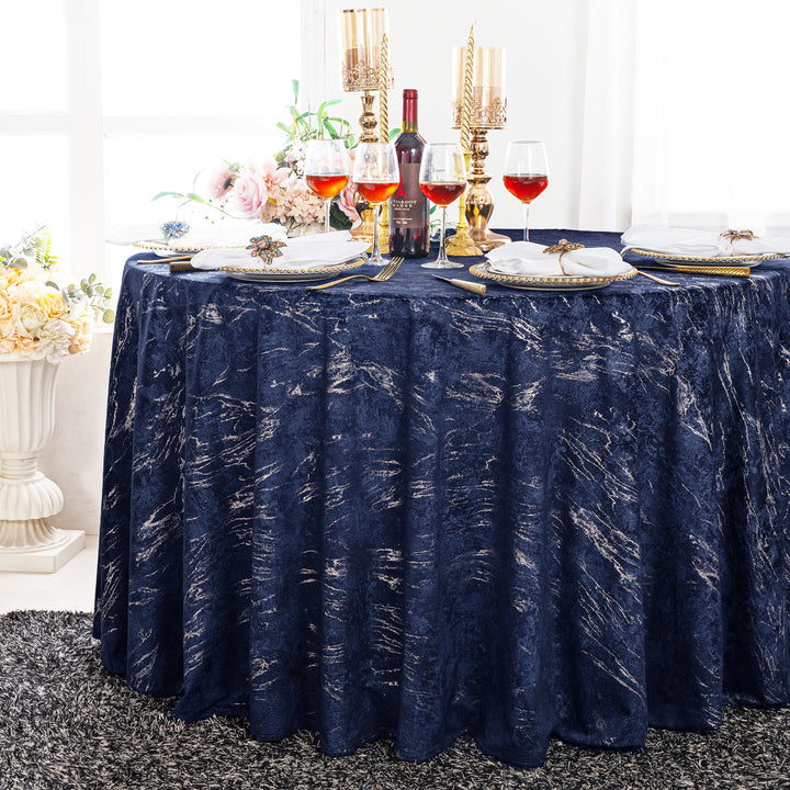 120" Seamless Round Gilded Marble Holland Velvet Tablecloth - Navy Blue (1pc)