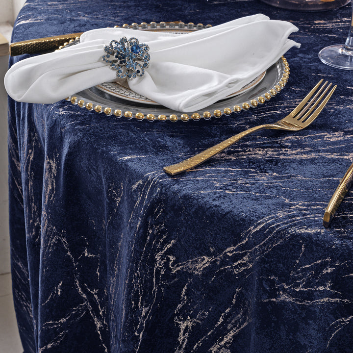 120" Seamless Round Gilded Marble Holland Velvet Tablecloth - Navy Blue (1pc)