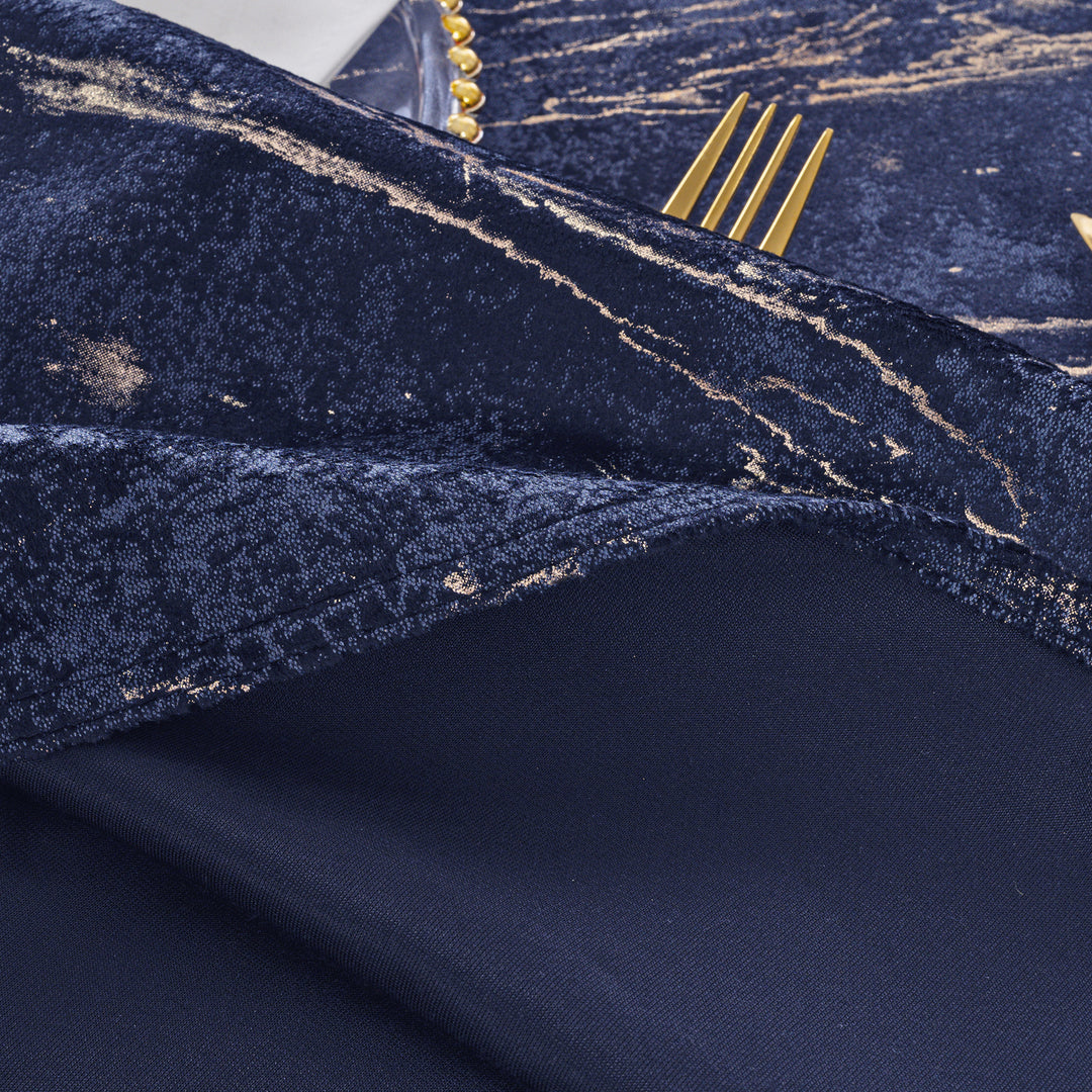 90"x132" Seamless Rectangular Gilded Marble Holland Velvet Tablecloth - Navy Blue (1pc)