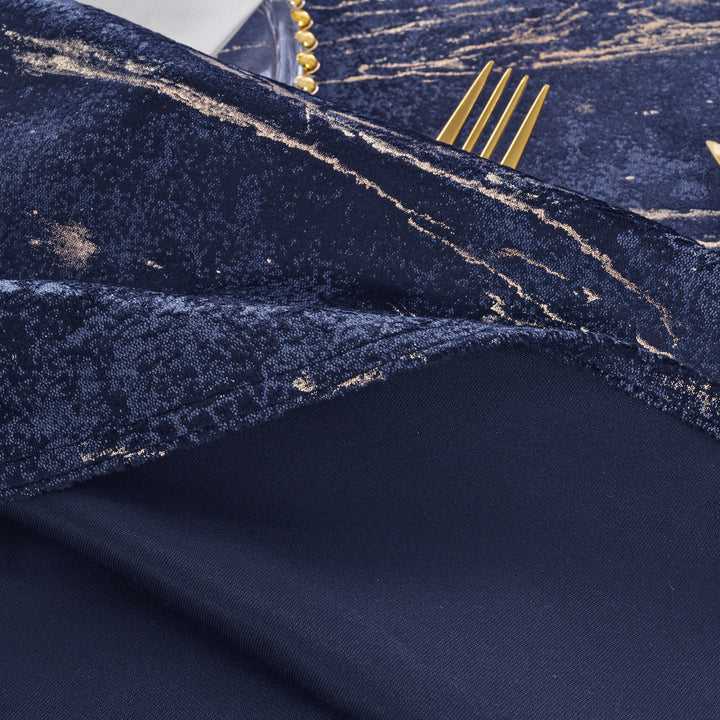 90"x132" Seamless Rectangular Gilded Marble Holland Velvet Tablecloth - Navy Blue (1pc)