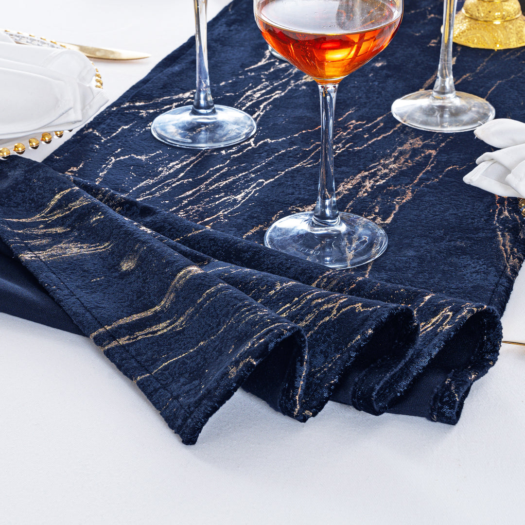 13"x108" Gilded Marble Holland Velvet Table Runner - Navy Blue (1pc)