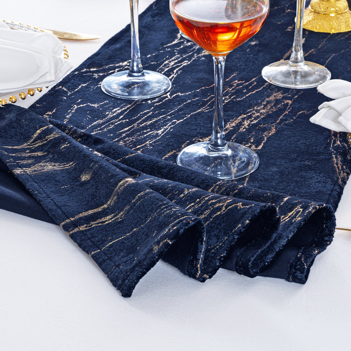 13"x108" Gilded Marble Holland Velvet Table Runner - Navy Blue (1pc)