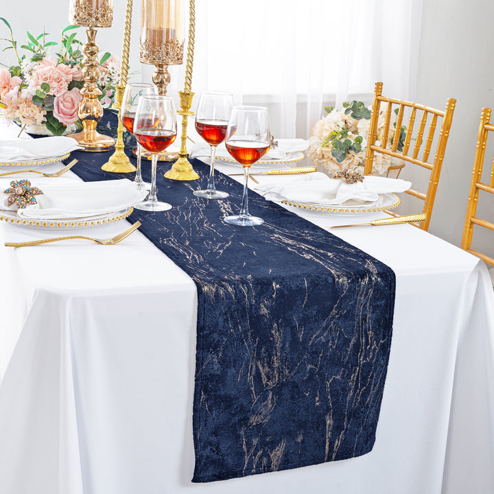 13"x108" Gilded Marble Holland Velvet Table Runner - Navy Blue (1pc)