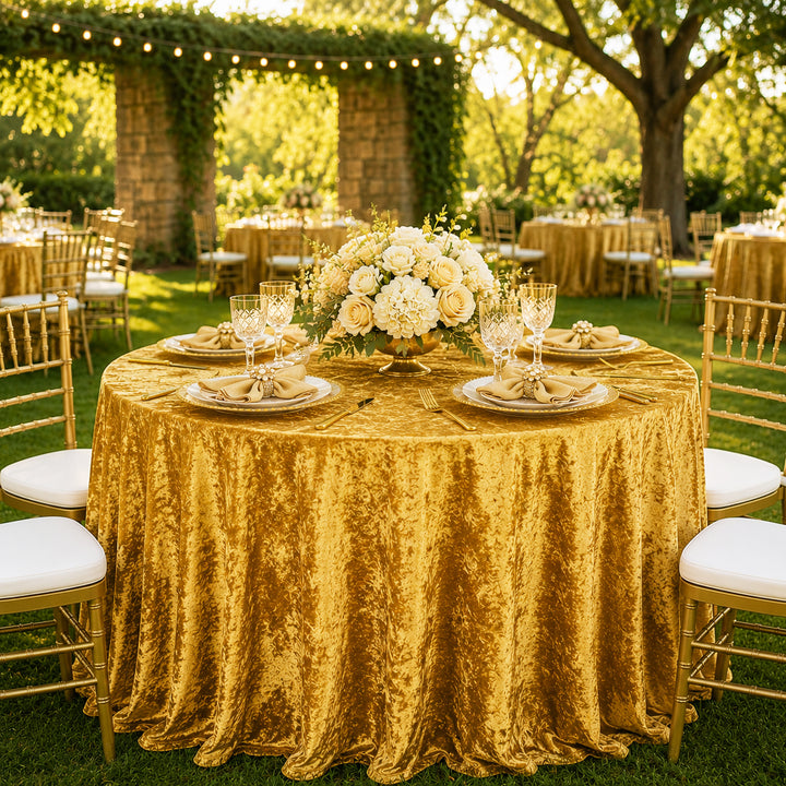 120" Round Ice Crushed Velvet (200 GSM) Tablecloth - Gold (1pc)