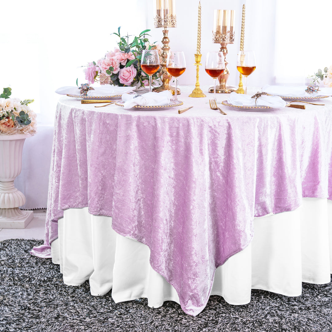 Mantel/superposición de mesa de terciopelo triturado con hielo cuadrado de 85 "x 85" - blanco (1 unidad)