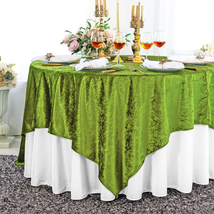 85"x85" Seamless Square Ice Crushed Velvet (200 GSM) Tablecloth/Table Overlay - Moss Green/Olive Green (1pc)