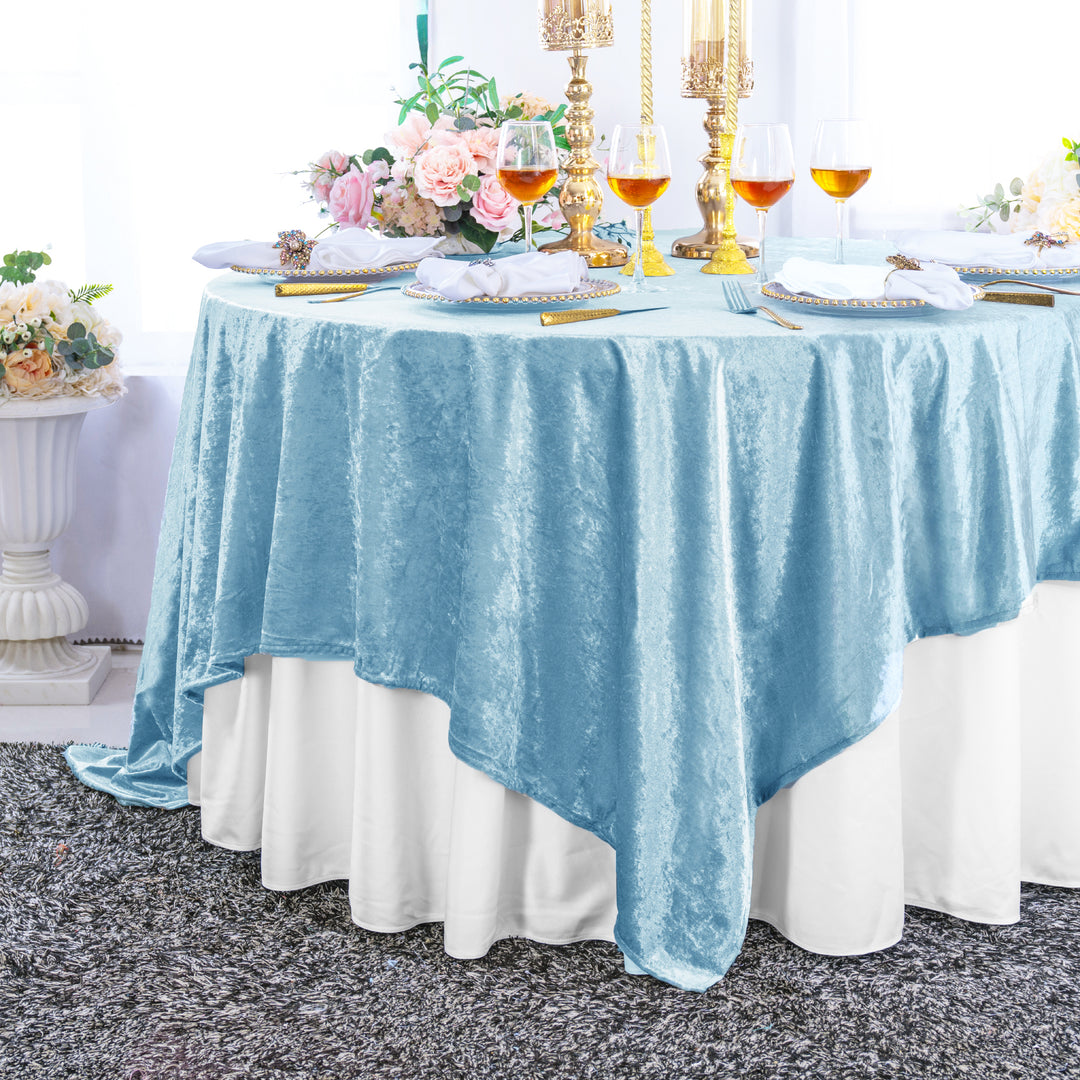 Mantel/superposición de mesa de terciopelo triturado con hielo cuadrado de 85 "x 85" - blanco (1 unidad)