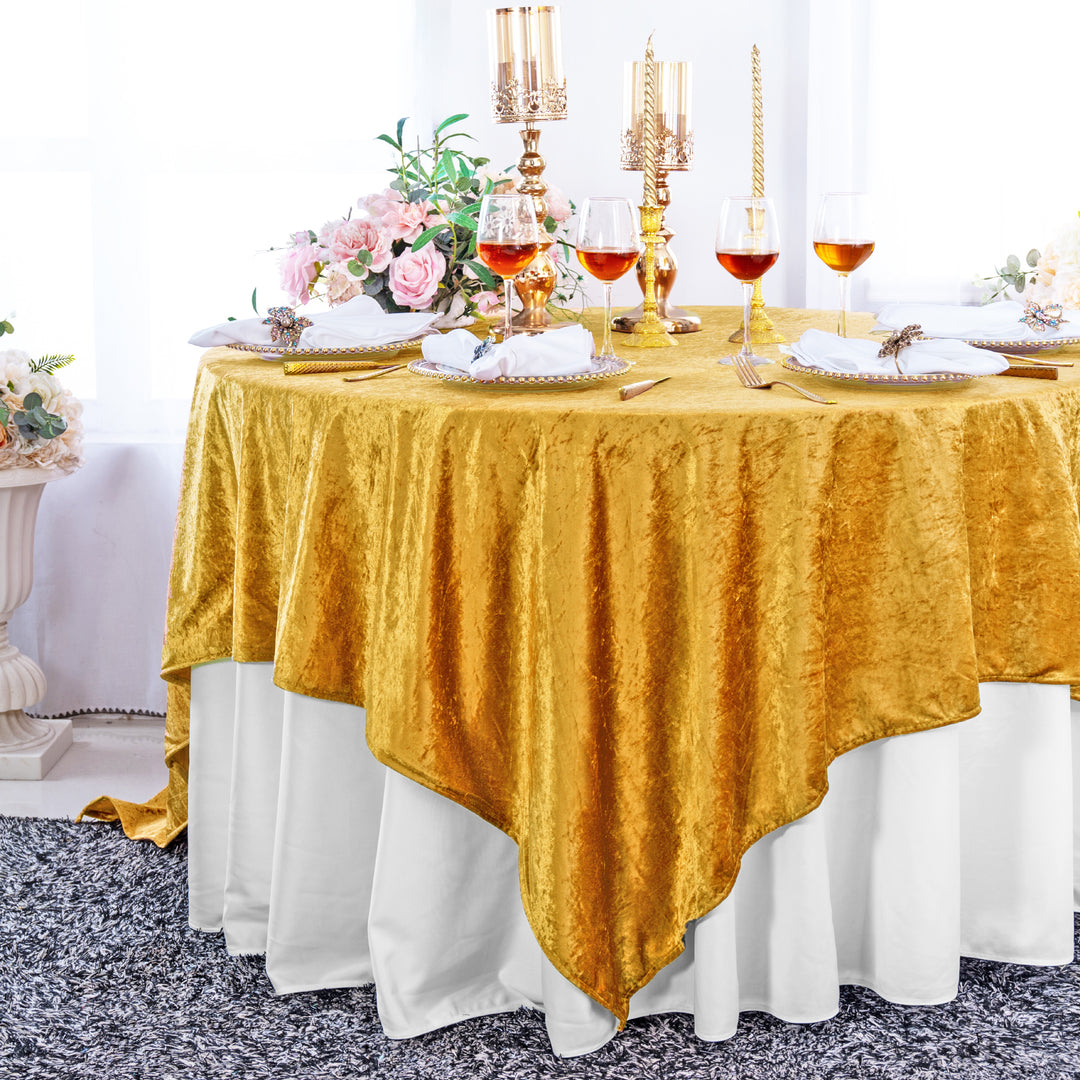 Mantel/superposición de mesa de terciopelo triturado con hielo cuadrado de 85 "x 85" - blanco (1 unidad)