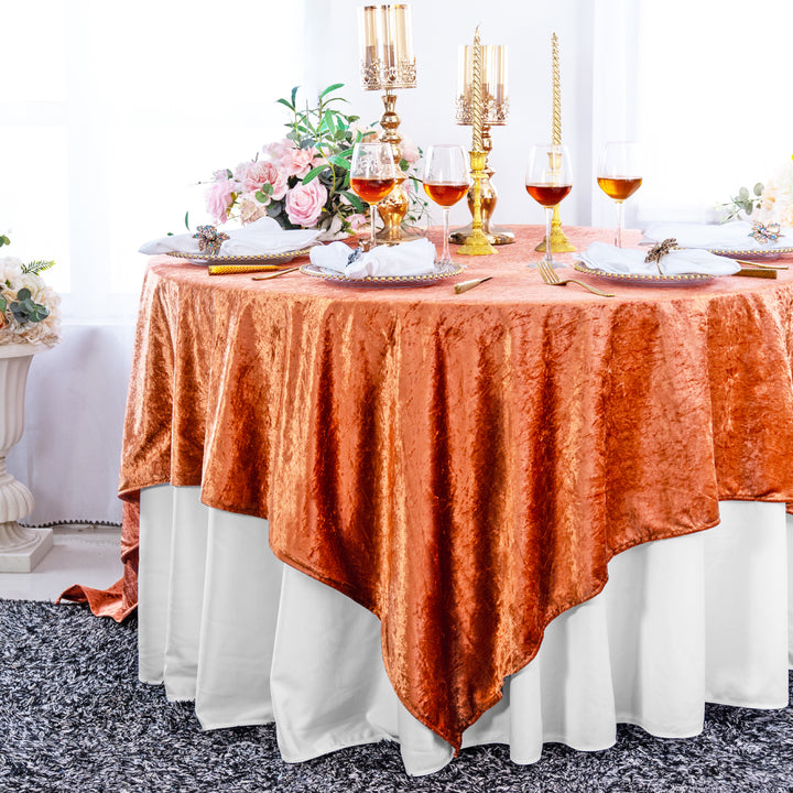 Mantel/superposición de mesa de terciopelo triturado con hielo cuadrado de 85 "x 85" - blanco (1 unidad)