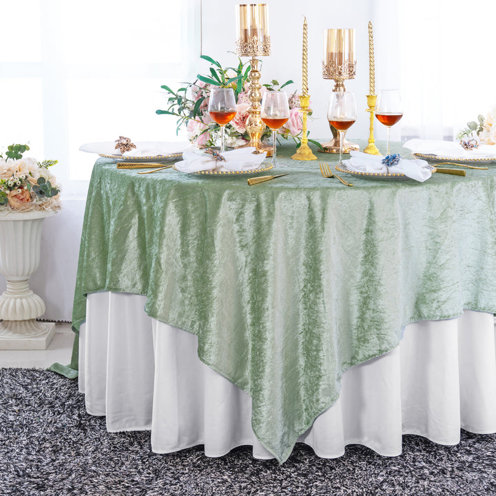 Mantel/superposición de mesa de terciopelo triturado con hielo cuadrado de 85 "x 85" - blanco (1 unidad)