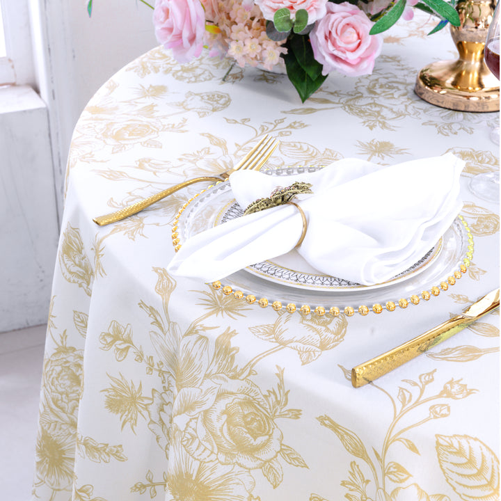 108" Seamless Round French Toile Polyester Tablecloth - Champagne (1pc)