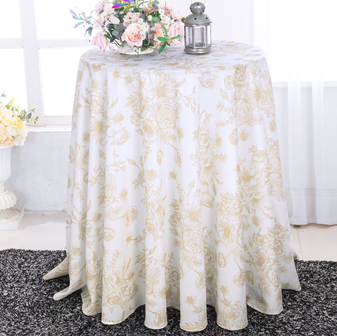 108" Seamless Round French Toile Polyester Tablecloth - Champagne (1pc)