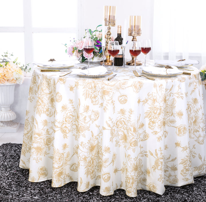 108" Seamless Round French Toile Polyester Tablecloth - Champagne (1pc)