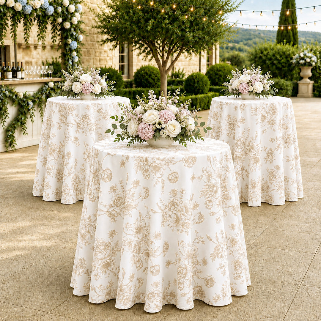 132" Round French Toile Polyester Tablecloth - Champagne (1pc)