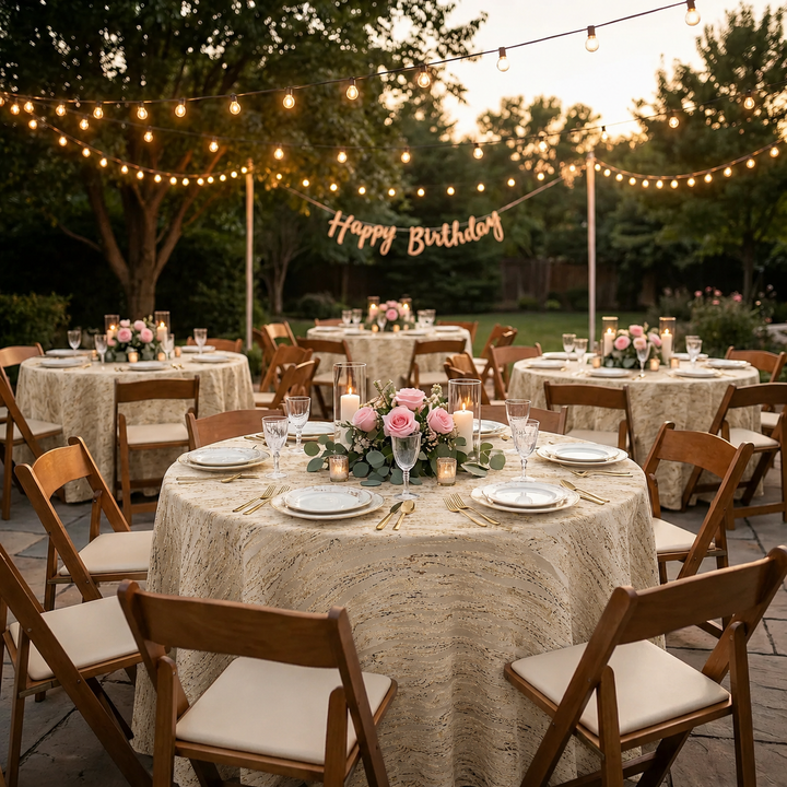 132" Round Galilean Jacquard Polyester Tablecloth - Champagne (1pc)