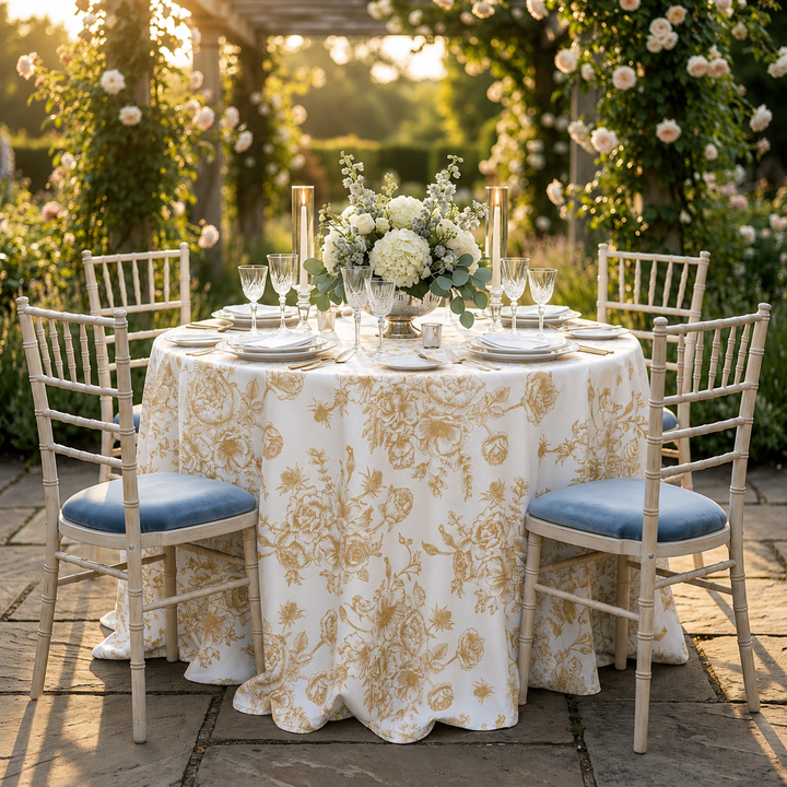 108" Seamless Round French Toile Polyester Tablecloth - Champagne (1pc)
