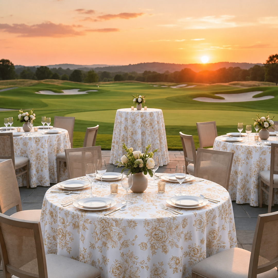 108" Seamless Round French Toile Polyester Tablecloth - Champagne (1pc)