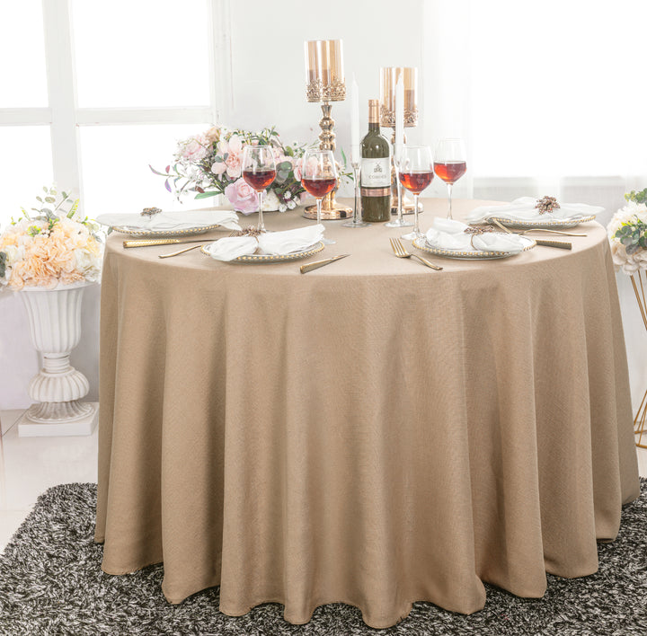 108" Seamless Round Rustic Panama Linen Tablecloth - Champagne (1pc)