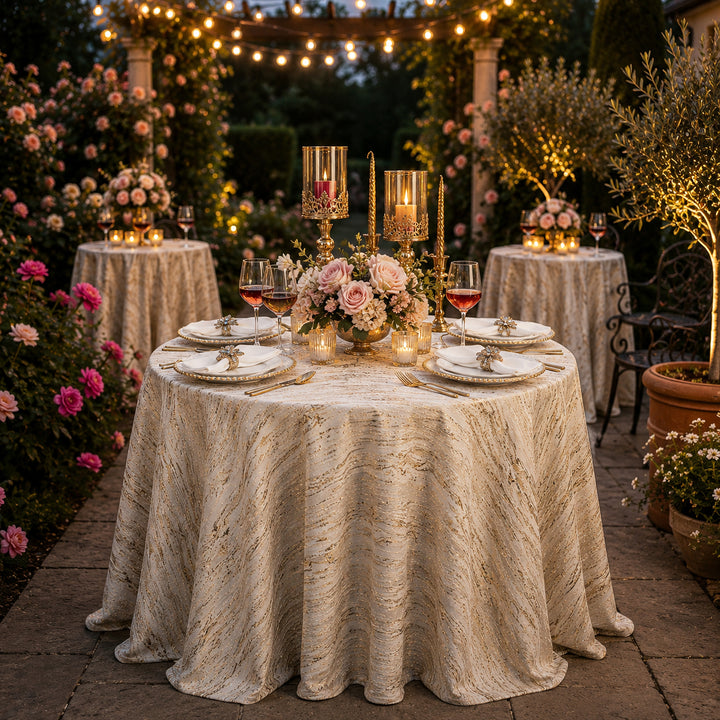 120" Seamless Round Galilean Jacquard Polyester Tablecloth - Champagne (1pc)