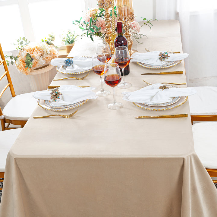 90"x156" Rectangular Seamless Holland Velvet Tablecloth - Champagne (1pc)