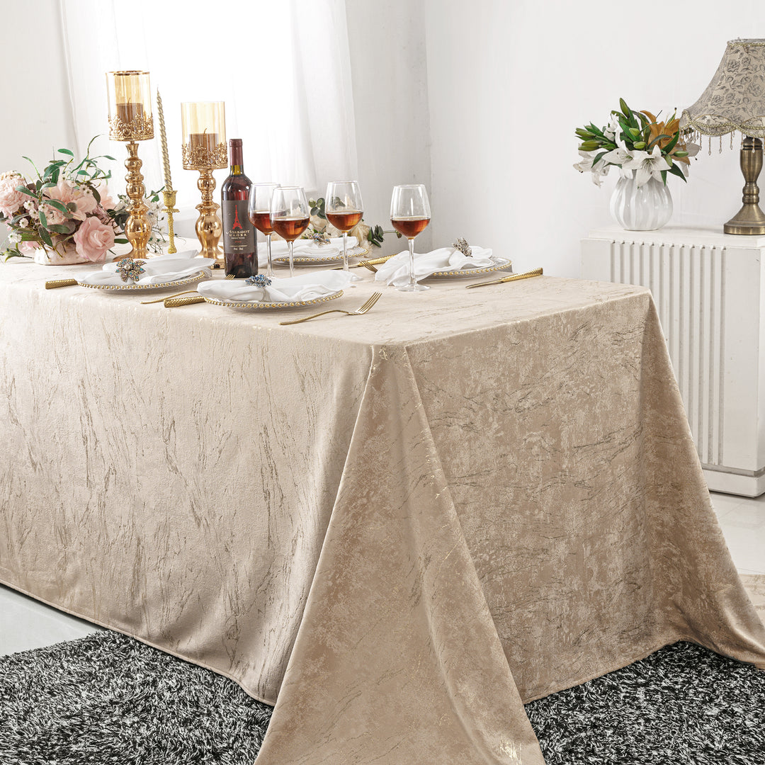 90"x132" Seamless Rectangular Gilded Marble Holland Velvet Tablecloth - Champagne (1pc)