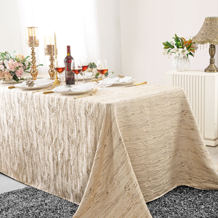 90"x132" Seamless Rectangular Galilean Jacquard Polyester Tablecloth - Champagne (1pc)