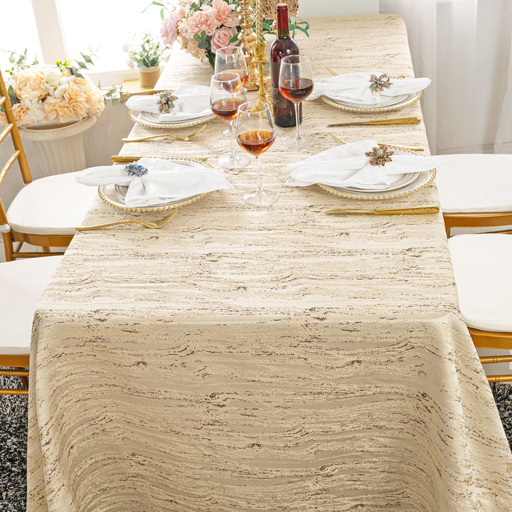 90"x132" Seamless Rectangular Galilean Jacquard Polyester Tablecloth - Champagne (1pc)