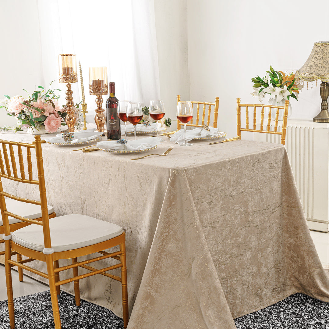 90"x132" Seamless Rectangular Gilded Marble Holland Velvet Tablecloth - Champagne (1pc)
