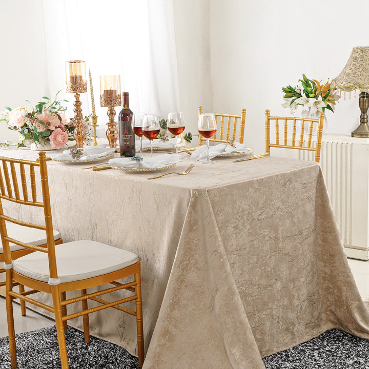 90"x132" Seamless Rectangular Gilded Marble Holland Velvet Tablecloth - Champagne (1pc)