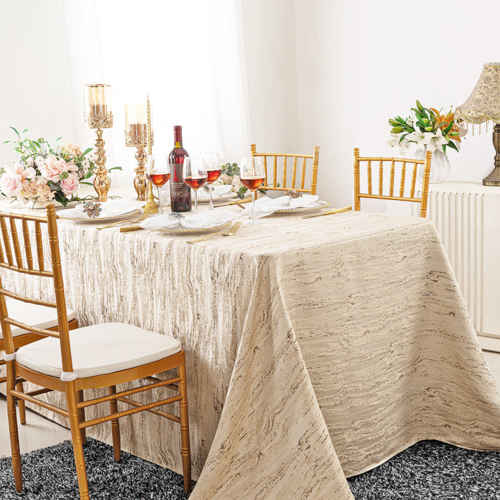 90"x132" Seamless Rectangular Galilean Jacquard Polyester Tablecloth - Champagne (1pc)