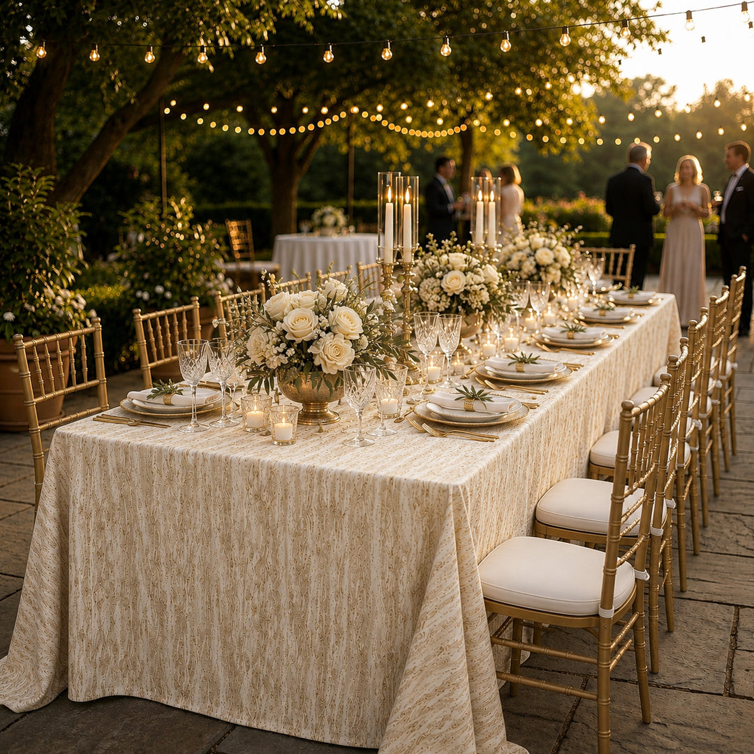 90"x156" Seamless Rectangular Galilean Jacquard Polyester Tablecloth - Champagne (1pc)