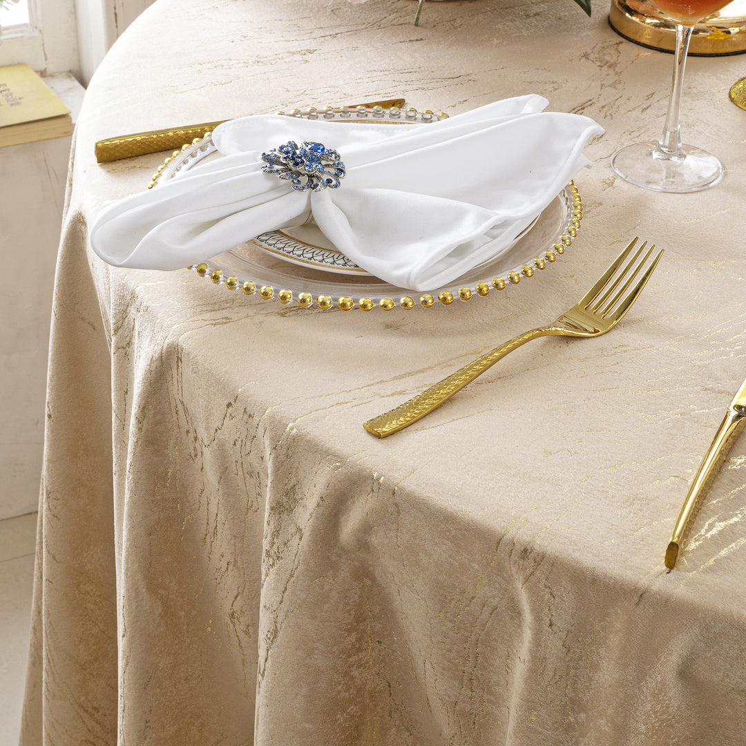 90"x156" Seamless Rectangular Gilded Marble Holland Velvet Tablecloth - Champagne (1pc)