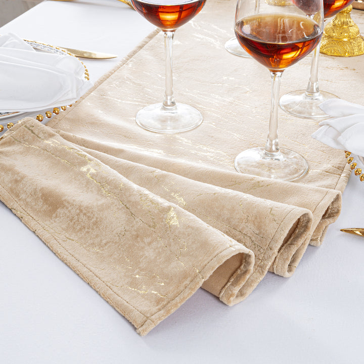 13"x108" Gilded Marble Holland Velvet Table Runner - Champagne (1pc)