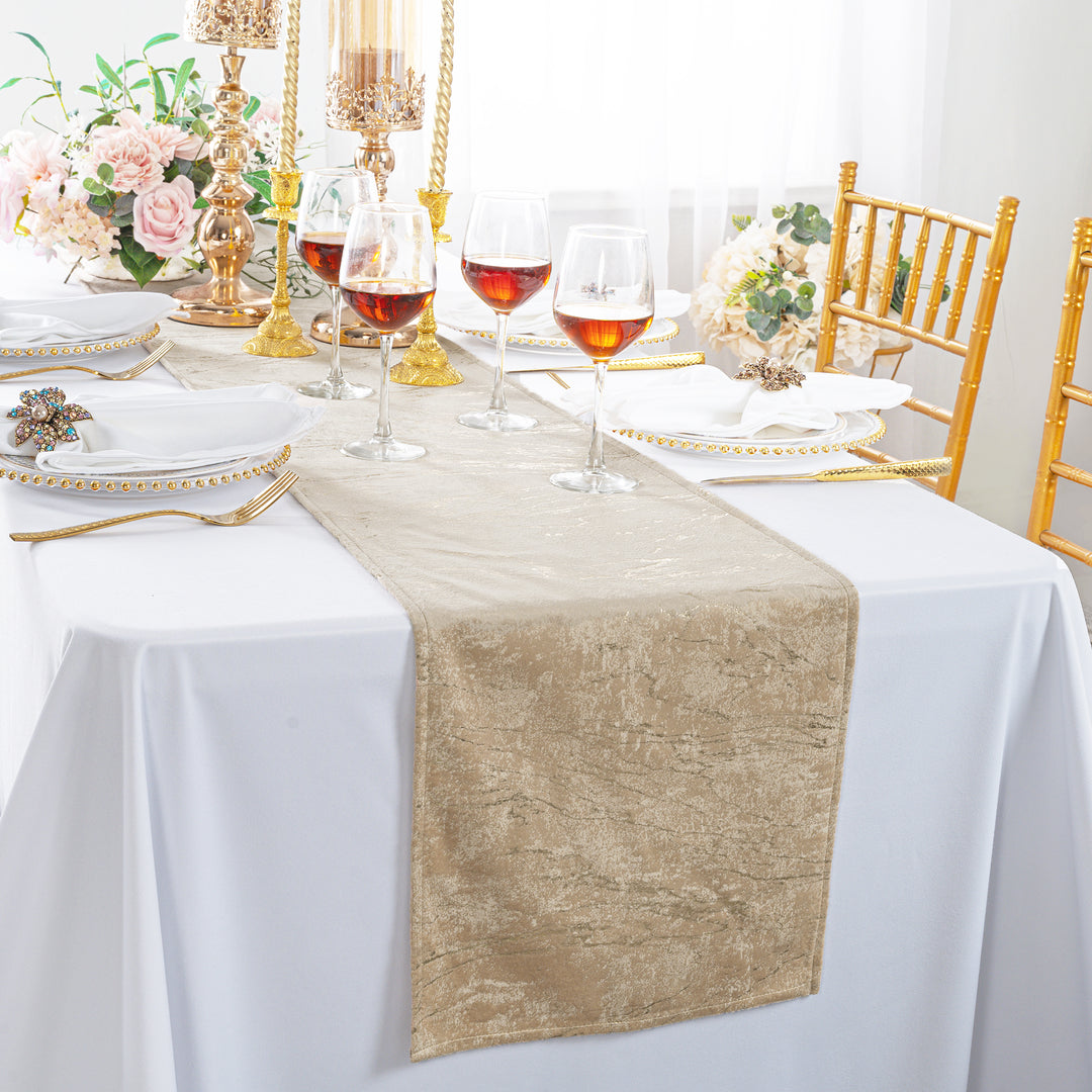13"x108" Gilded Marble Holland Velvet Table Runner - Champagne (1pc)