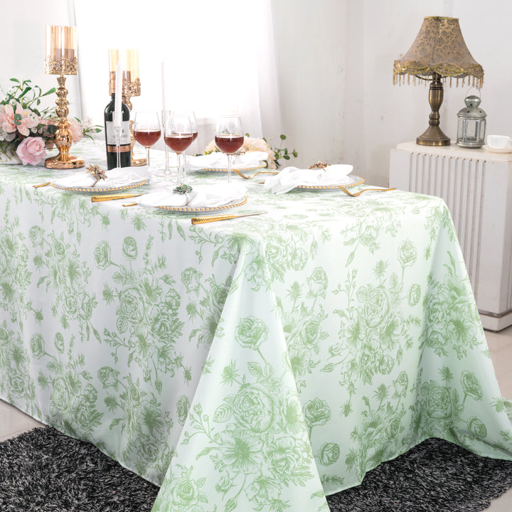 90"x156" Seamless Rectangular French Toile Polyester Tablecloth - Sage Green (1pc)