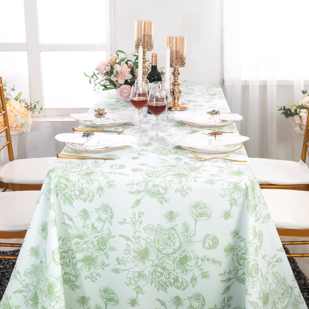 90"x156" Seamless Rectangular French Toile Polyester Tablecloth - Sage Green (1pc)