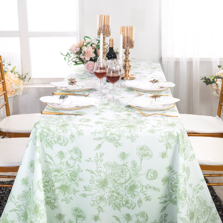 90"x156" Seamless Rectangular French Toile Polyester Tablecloth - Sage Green (1pc)