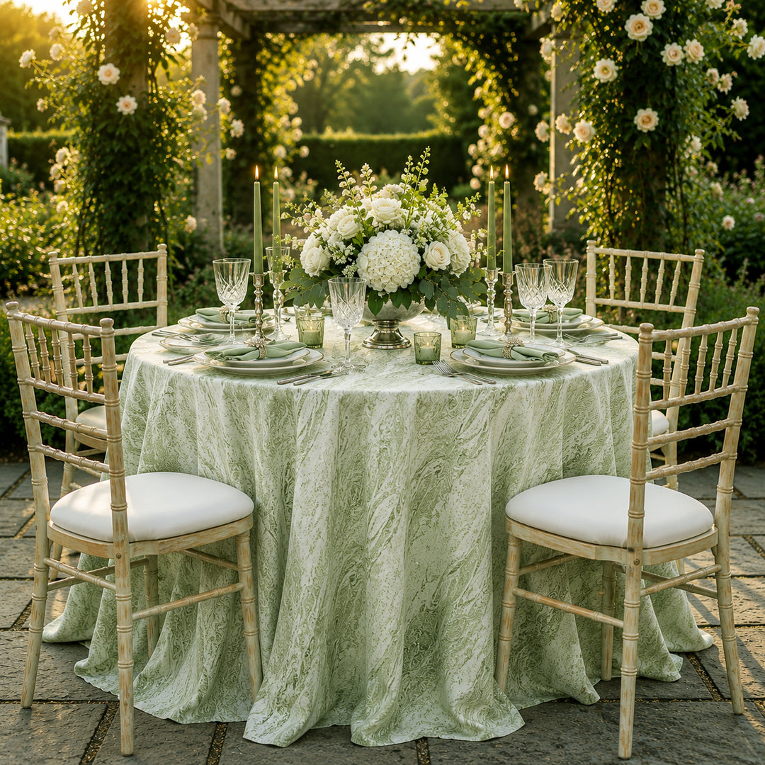 132" Round Mirage Jacquard Polyester Tablecloth - Sage Green (1pc)