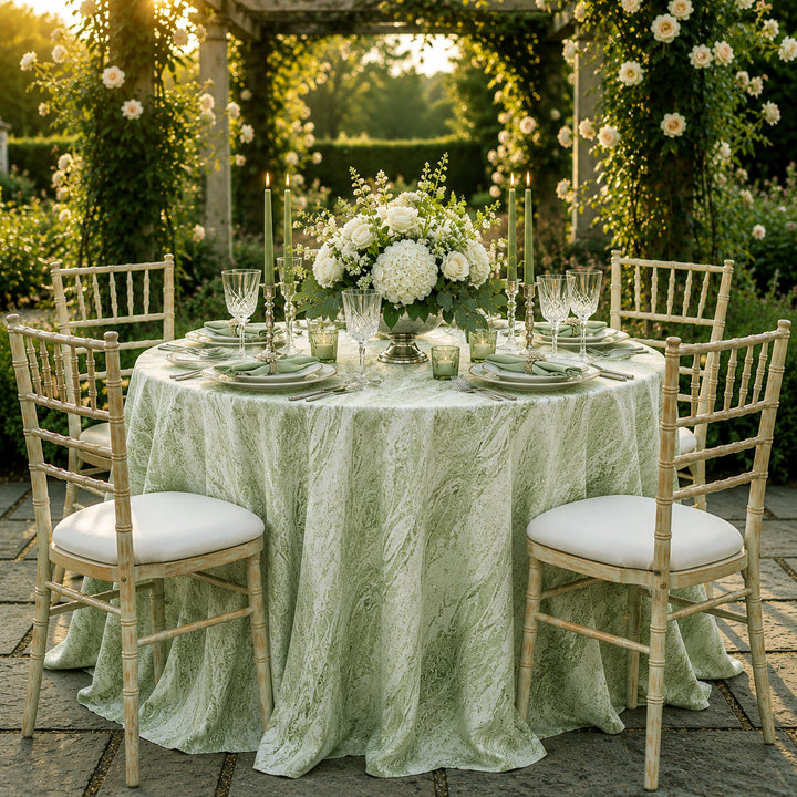 132" Round Mirage Jacquard Polyester Tablecloth - Sage Green (1pc)