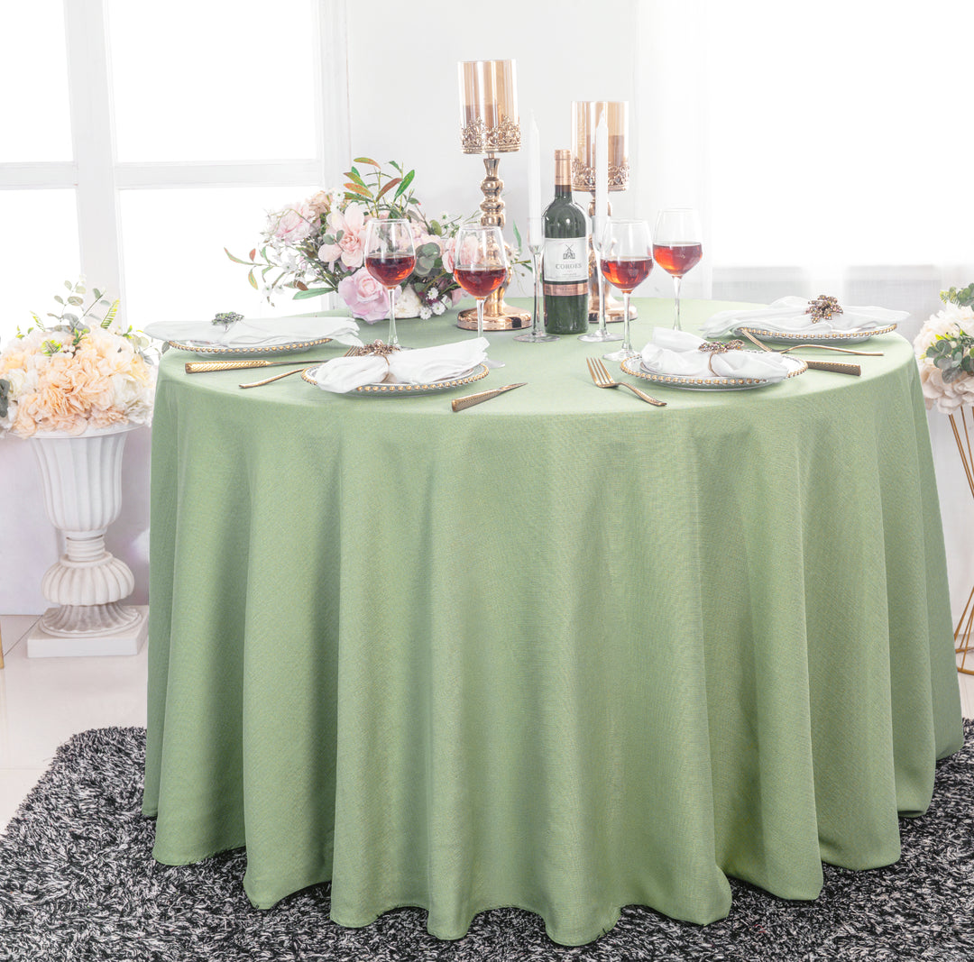 132" Round Rustic Panama Linen Tablecloth - Sage Green (1pc)